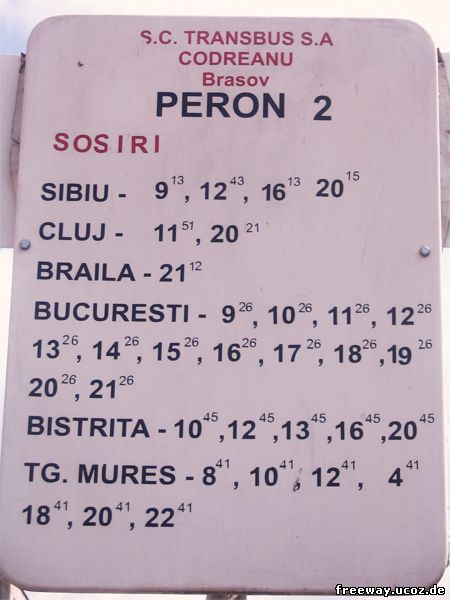 Расписание автобусов, отправляющихся с автовокзала № 1 г. Brasov